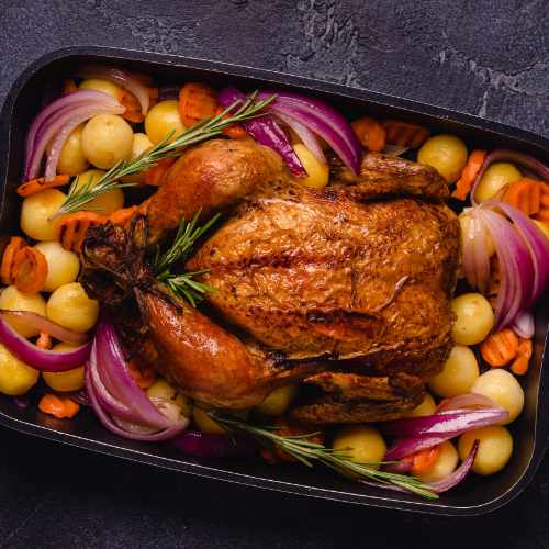 Whole Baked Chicken with Potatoes and Carrots